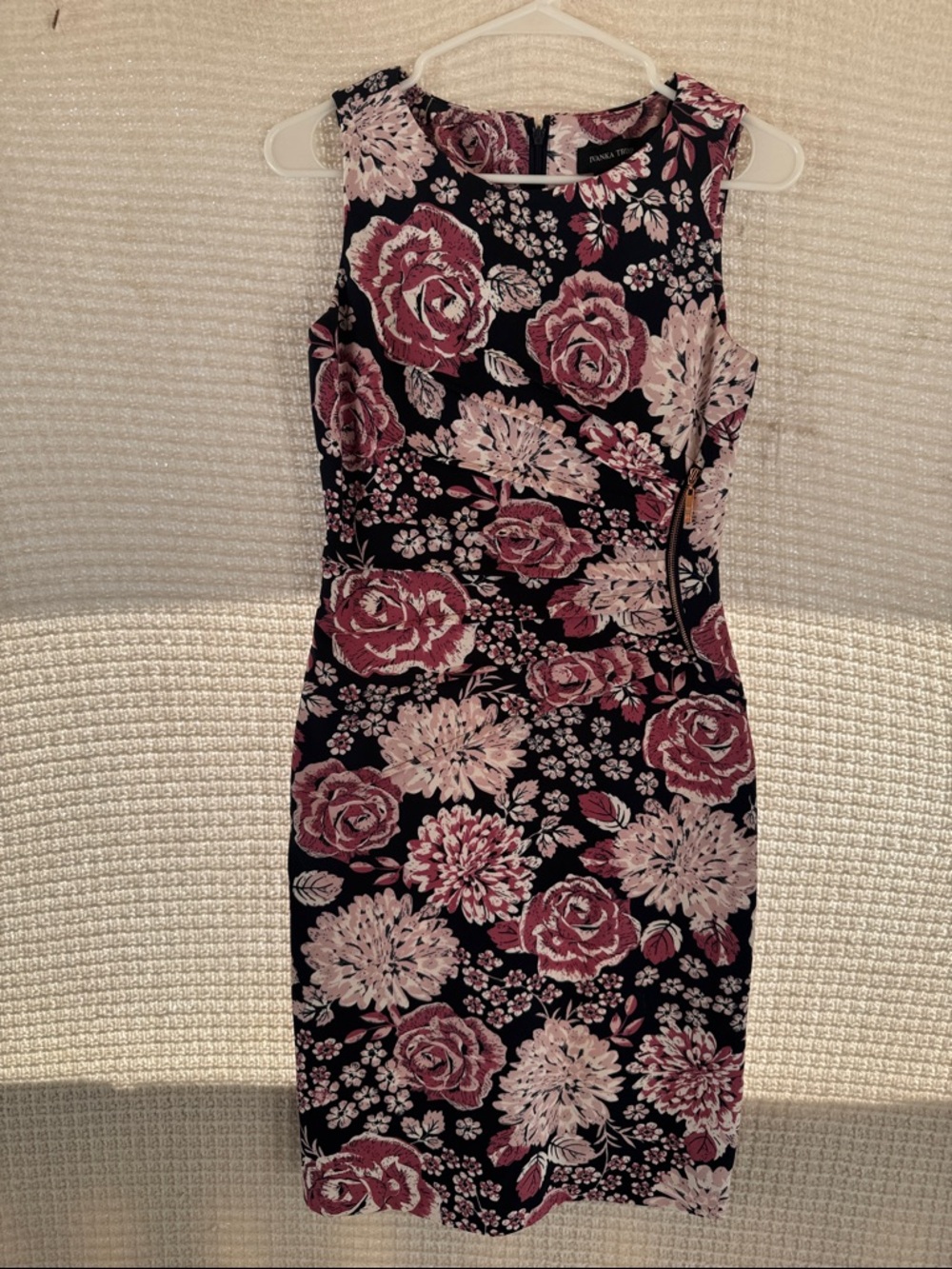 Ivanka Trump Black Sheath Dress with Rose Pink Floral Print